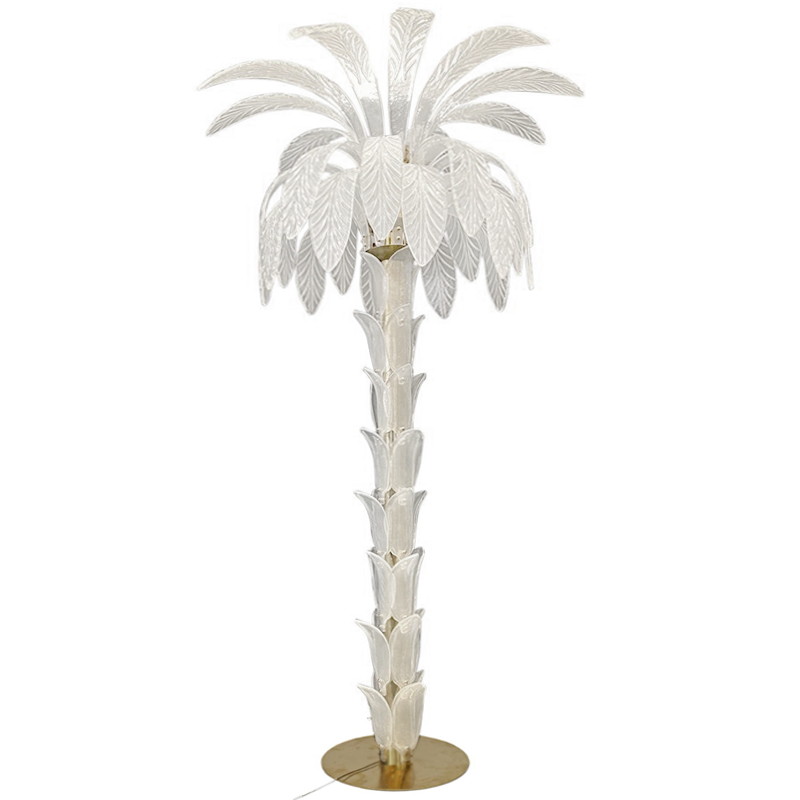 Торшер Glass Decorated Palm Floor Lamp White Листья Пальмы  Золотой Белое матовое стекло в Перми | Loft Concept 