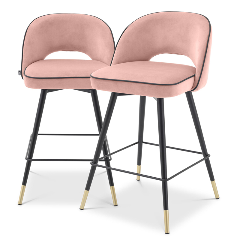 Комплект полубарных стульев Eichholtz Counter Stool Cliff set of 2 nude Розовый пастельный Черный Латунь в Перми | Loft Concept 