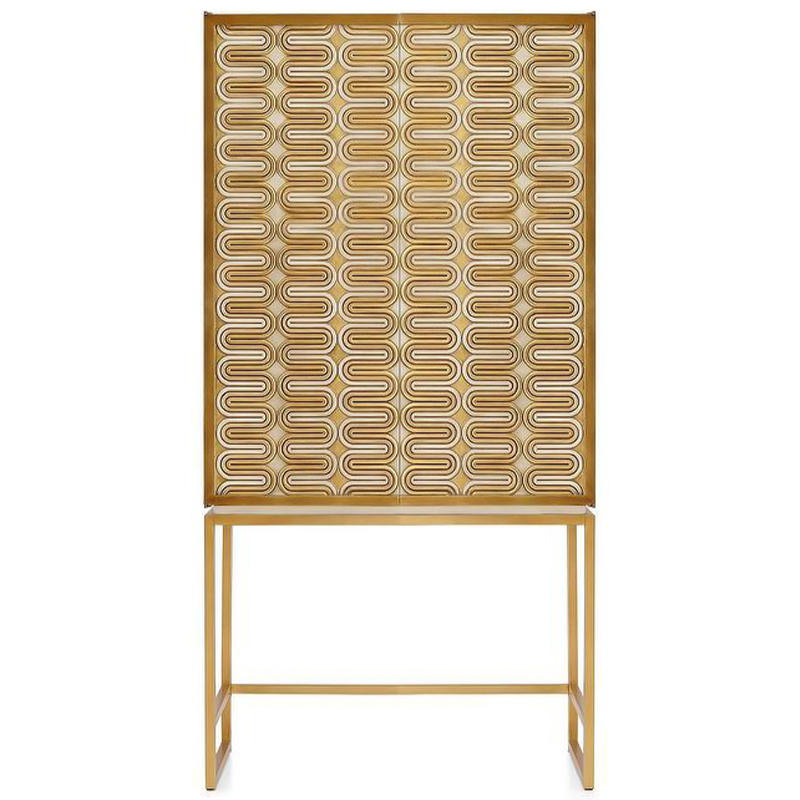 Шкаф Park Avenue Brass Wave Pattern Bar Cabinet Белый Золотой в Перми | Loft Concept 