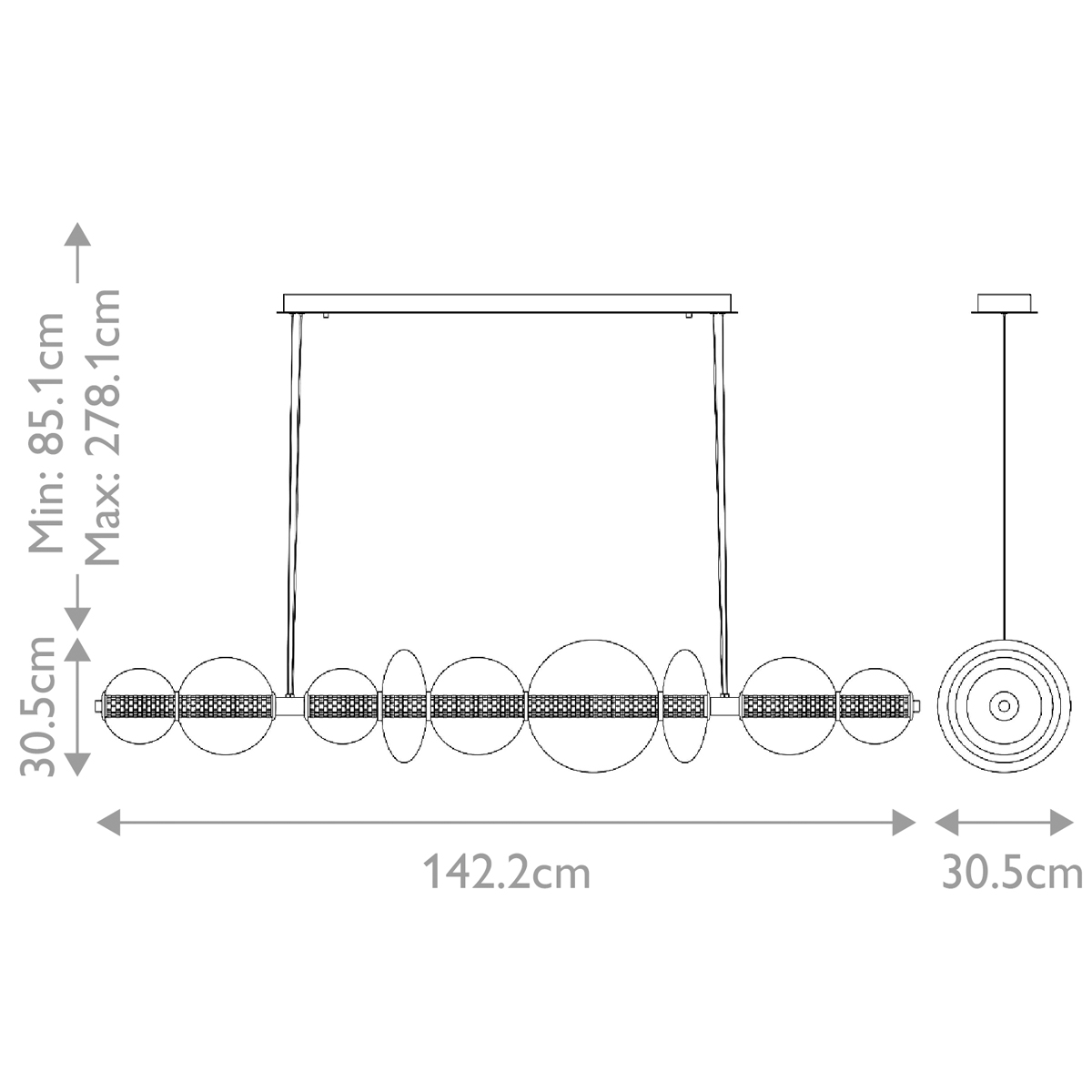 Подвесной светильник линейный с прозрачными стеклянными шарами разного диаметра Eurofase в Перми