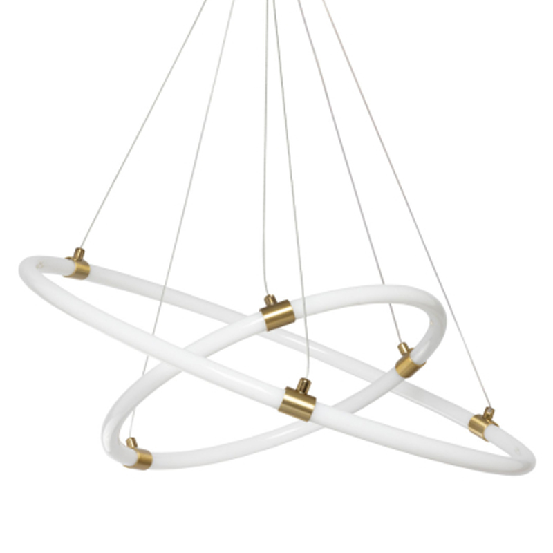Люстра подвесная с двумя пересекающимися белыми светодиоидными кольцами Luke Lampco Tracer Lamp Белый Золотой в Перми | Loft Concept 
