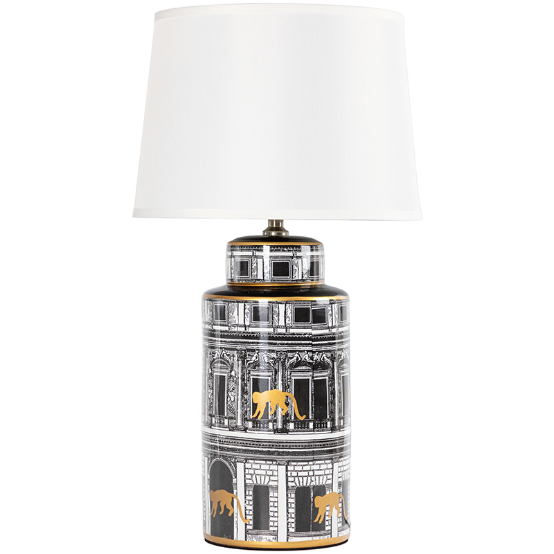 Настольная лампа Old Town Lampshade Black White Черно-белый Золотой Белый в Перми | Loft Concept 