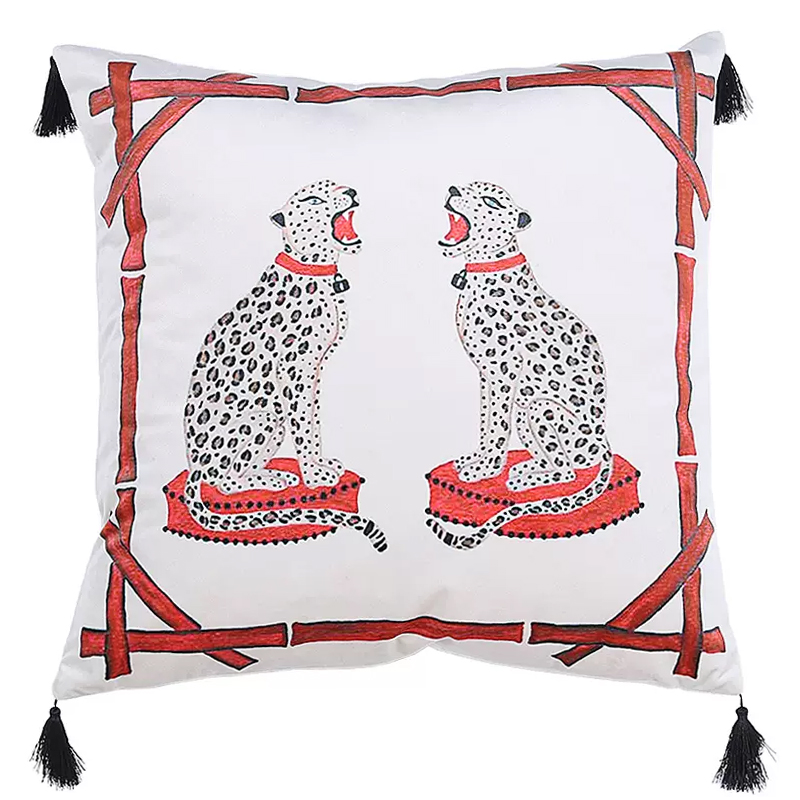 Декоративная подушка Стиль Gucci Two Cheetahs Cushion Белый Красный Черный в Перми | Loft Concept 