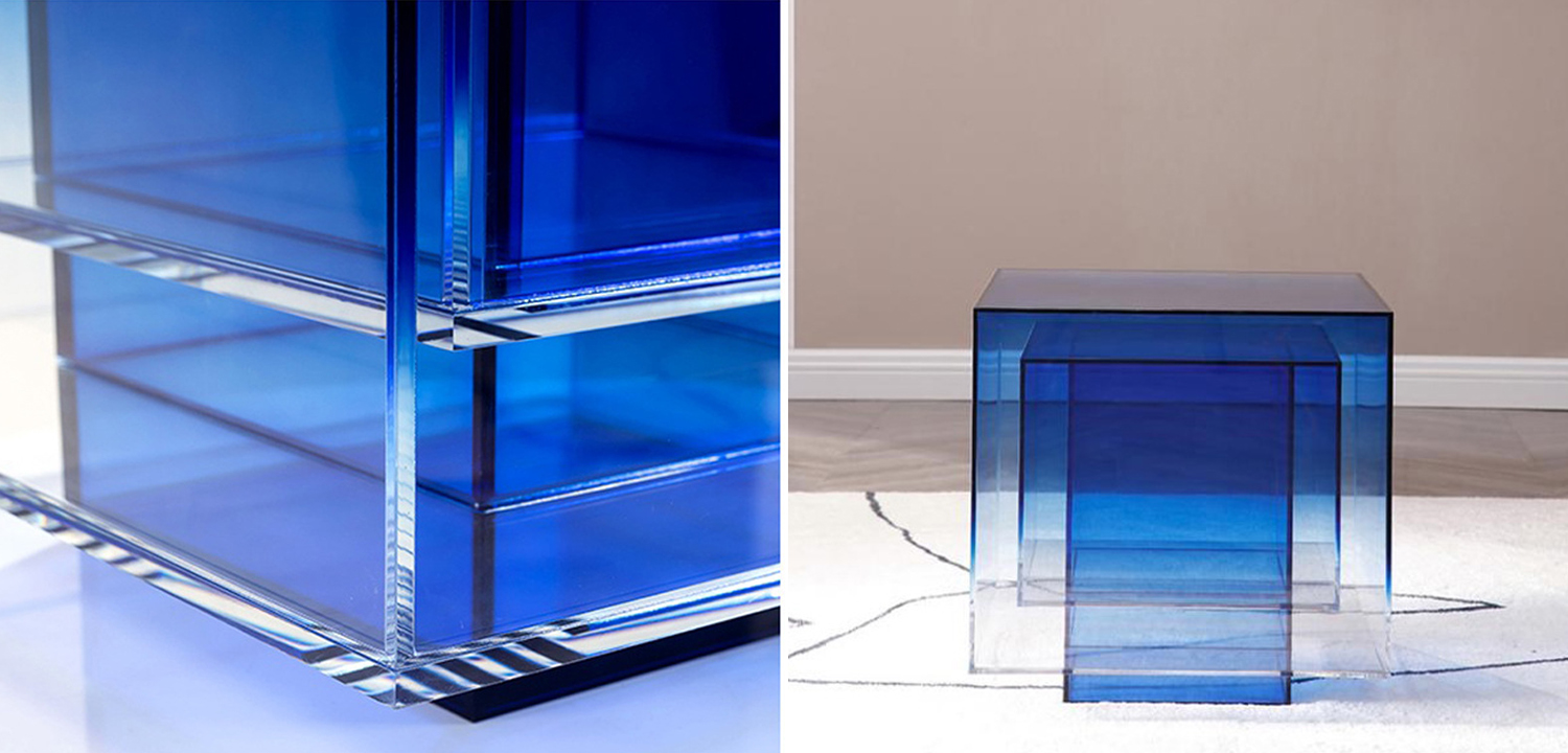 Дизайнерский журнальный стол Glass Square Синий studio BUZAO - фото