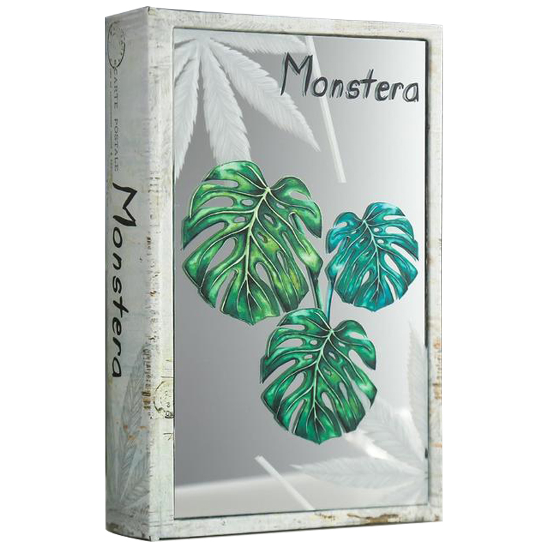 Шкатулка-книга Monstera Leaves Mirror Book Box Серый Зеленый Бежевый в Перми | Loft Concept 