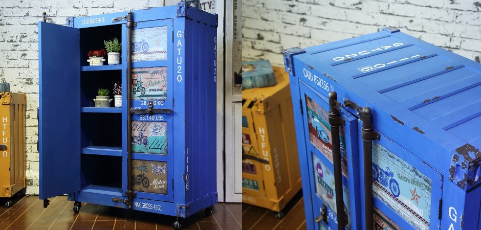 Синяя тумбочка контейнер Blue chest of drawers vintage Sea Container Синяя тумбочка контейнер Blue chest of drawers vintage Sea Container - Loft-Concept в Перми