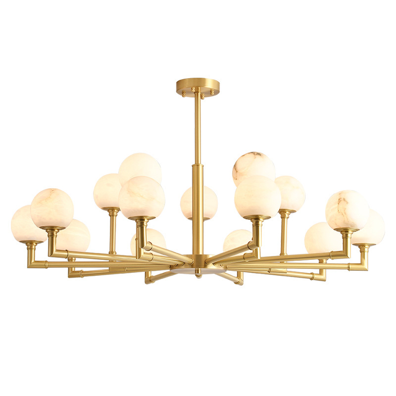 Дизайнерская люстра 15 плафонов из натурального мрамора Marble Plafond Chandelier Золотой в Перми | Loft Concept 