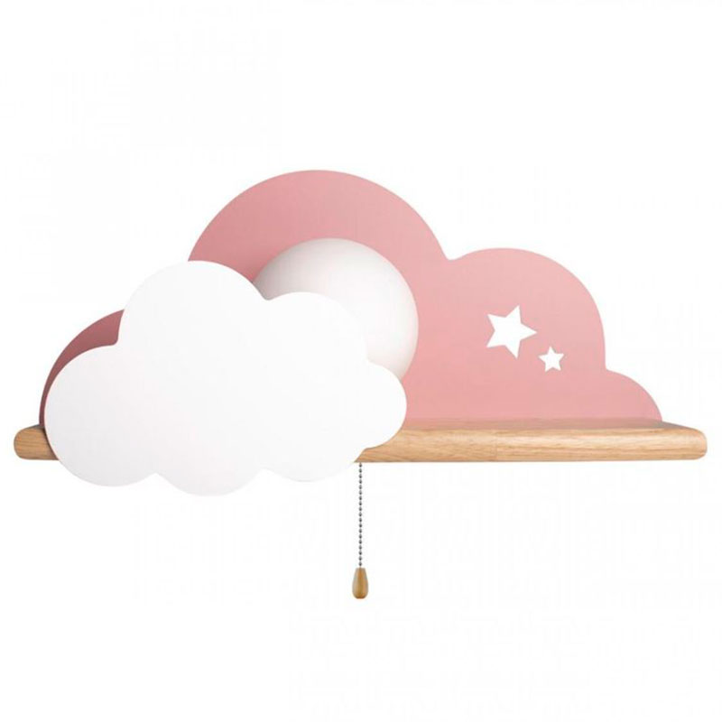 Бра с деревянной полкой розовое Облако Wall Lamp Pink Cloud Розовый пастельный Древесина в Перми | Loft Concept 