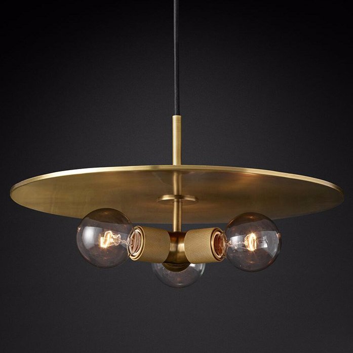 Люстра RH Utilitaire Disk Triple Pendant Brass Латунь Прозрачное Стекло в Перми | Loft Concept 