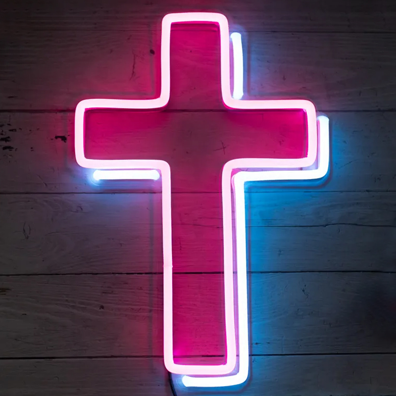 Неоновая настенная лампа Cross Neon Wall Lamp Розовый Синий в Перми | Loft Concept 