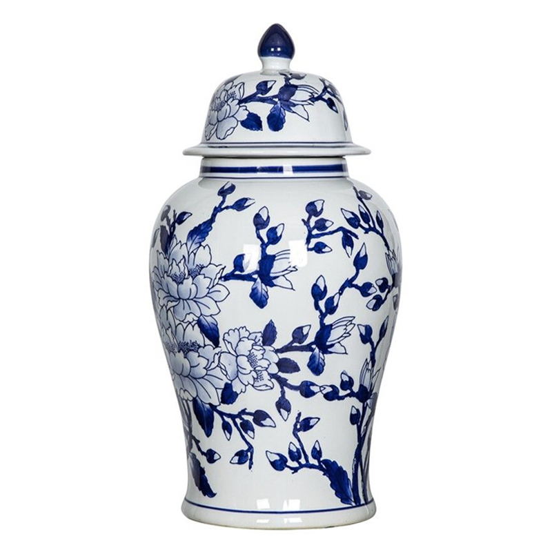 Ваза с крышкой и синим цветочным узором Blue & White Ornament Белый Синий Ваза с крышкой и синим цветочным узором Blue & White Ornament Белый Синий в Перми | Loft Concept
