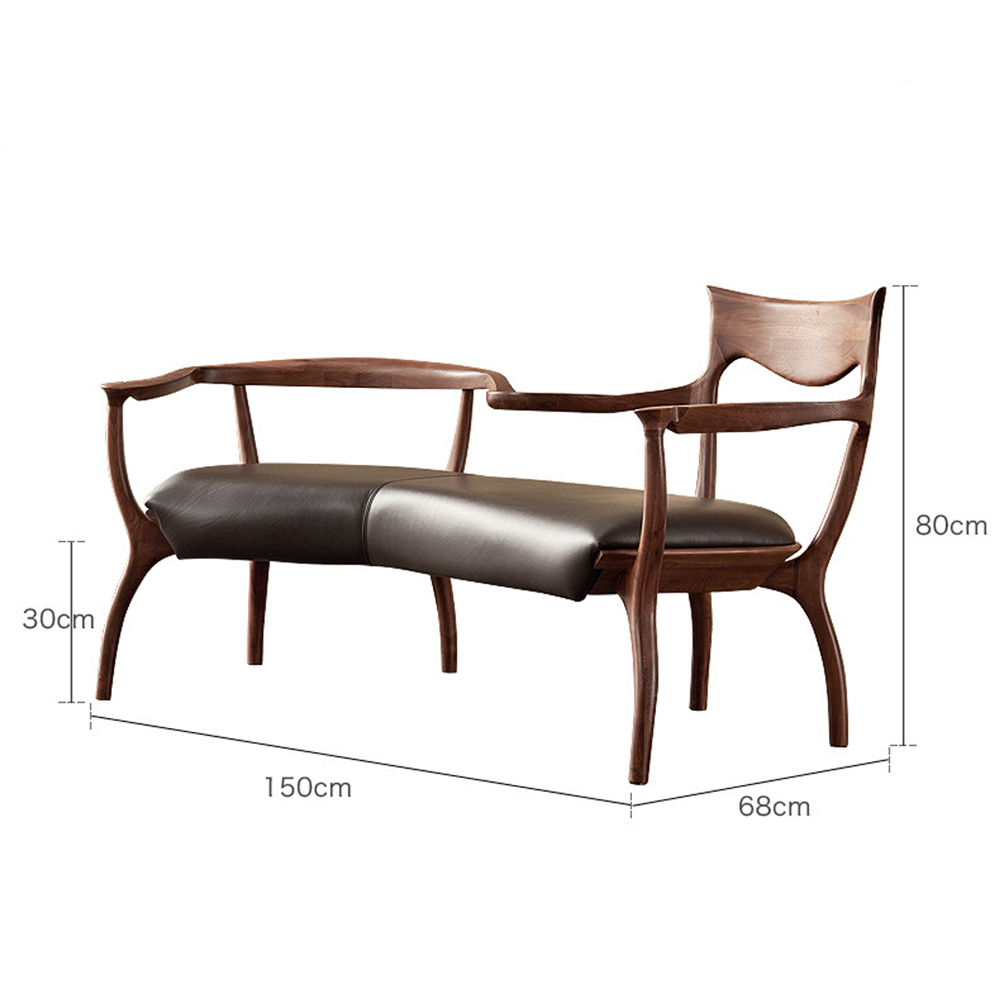 Кушетка с деревянным каркасом и сиденьем из коричневой натуральной кожи Moon Walnut Furniture Кушетка с деревянным каркасом и сиденьем из коричневой натуральной кожи Moon Walnut Furniture в Перми