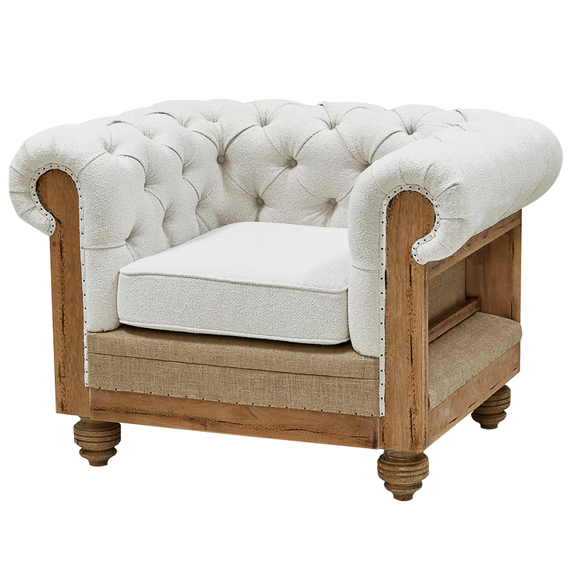 Кресло Deconstructed Chesterfield Armchair White Boucle Белый Древесина в Перми | Loft Concept 