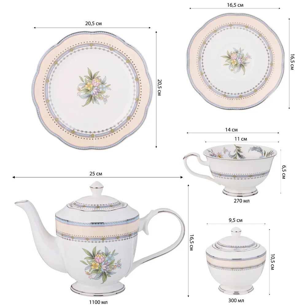 Чайный сервиз из фарфора на 6 персон 20 предметов Tea Flower Set в Перми