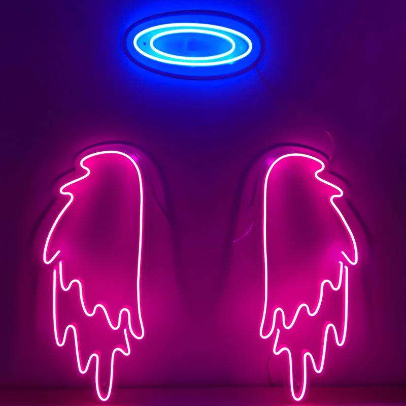 Неоновая настенная лампа Pink Wings Neon Wall Lamp Розовый Синий в Перми | Loft Concept 