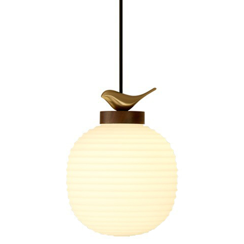 Светильник с птичкой Bird On a Lantern Hanging Lamp Коричневый Белое матовое стекло Латунь в Перми | Loft Concept 