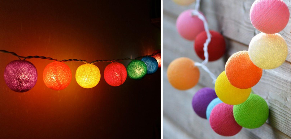 Гирлянда хлопковые фонарики Сotton Ball Rainbow - Loft-Concept в Перми