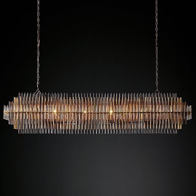 Люстра Restoration Hardware Emile Linear Chandelier Латунь Античная полированная Прозрачный Оловянный Темная бронза в Перми | Loft Concept 