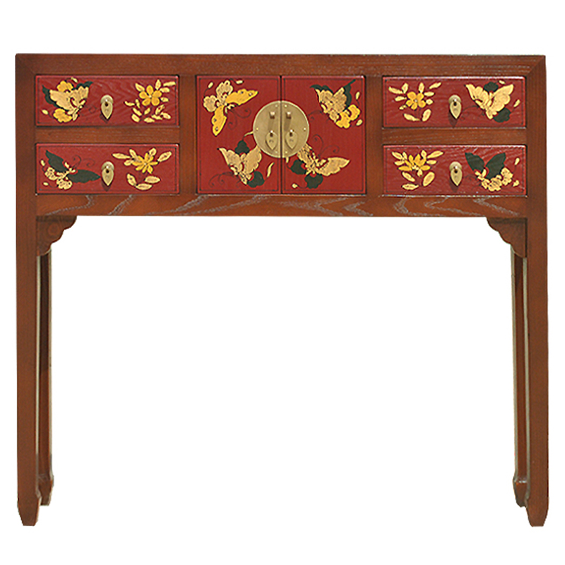 Коричневая консоль из массива сосны в Китайском стиле с красными ящиками Wood Console Chinese Коричневый Красный Коричневая консоль из массива сосны в Китайском стиле с красными ящиками Wood Console Chinese Коричневый Красный в Перми | Loft Concept