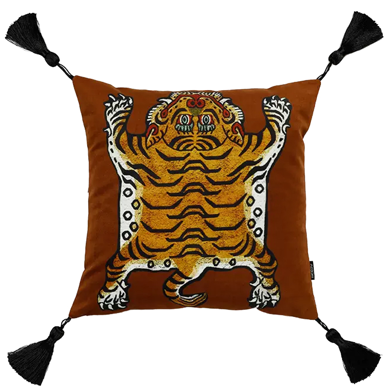 Коричневая Подушка Тибетский Тигр TIBETAN TIGER Коричневый Золотой Бежевый в Перми | Loft Concept 