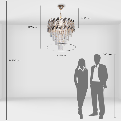 Люстра многоярусная с переплетенными металлическими элементами черного и золотого цвета и прозрачными хрустальными подвесками Empire Chandelier Crystal в Перми
