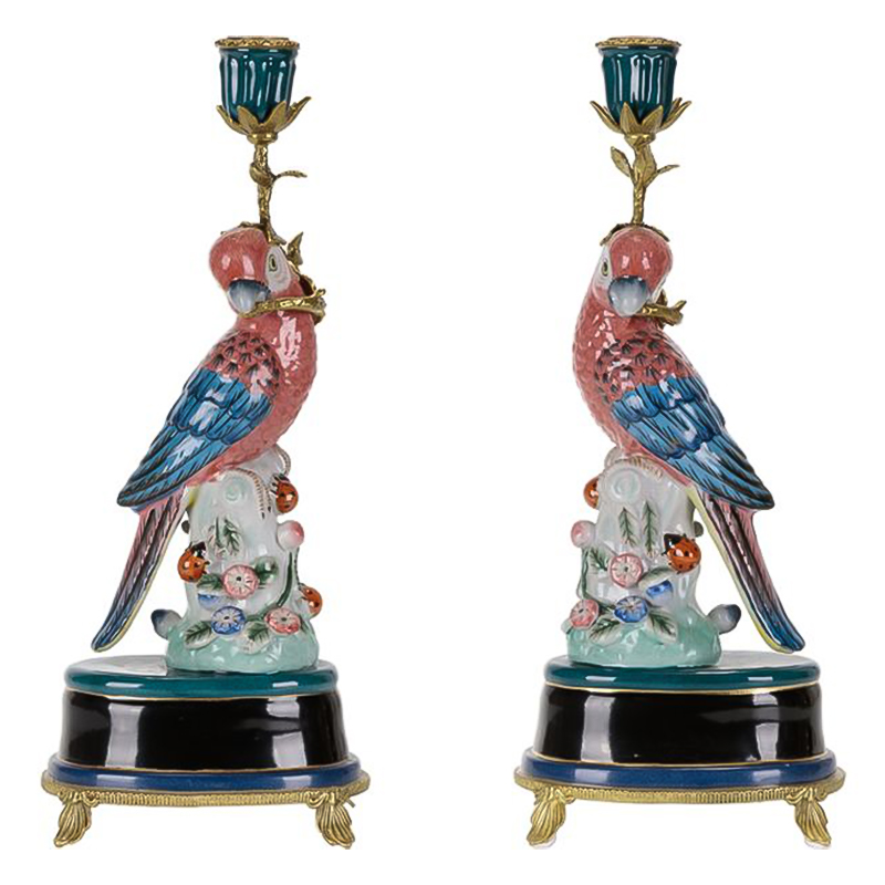 Подсвечник Red Blue Parrot Candlestick L or R Бронза Красный Синий в Перми | Loft Concept 