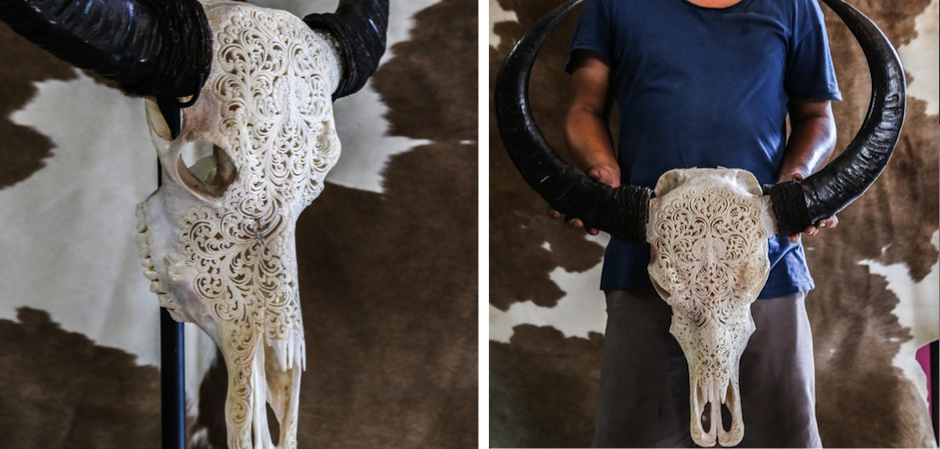Череп буйвола с резьбой Buffalo Skull Tribal Carving Череп буйвола с резьбой Buffalo Skull Tribal Carving - Loft-Concept в Перми