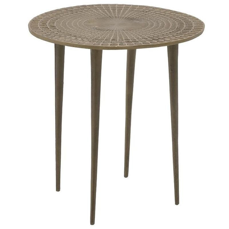 Круглый металлический приставной стол с рельефным узором на столешнице Aneurin Side Table Золотой Круглый металлический приставной стол с рельефным узором на столешнице Aneurin Side Table Золотой в Перми | Loft Concept