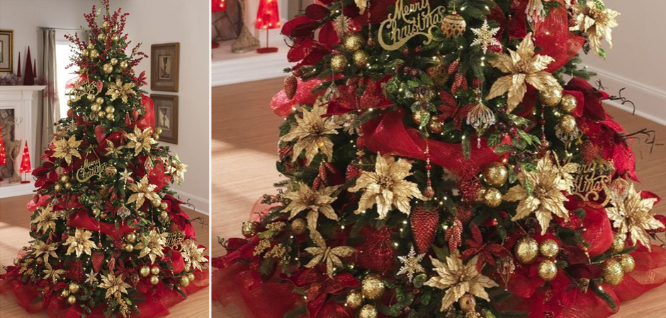 Дизайнерская Елка с Красным и Золотым новогодним декором Christmas Tree Golden Flowers Дизайнерская Елка с Красным и Золотым новогодним декором Christmas Tree Golden Flowers - Loft-Concept в Перми