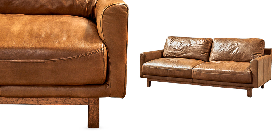 Диван Caramel Leather & Wood Triple Sofa Диван Caramel Leather & Wood Triple Sofa - Loft-Concept в Перми