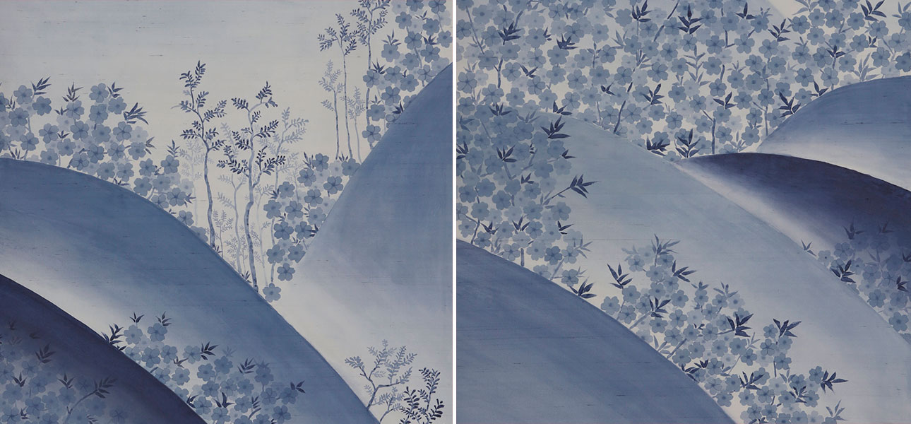 Обои ручная роспись Kiso Mountains Special Colourway on Lilac Hint slub silk - фото