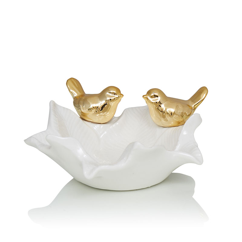 Блюдо Decorative Dish Birds Белый Глянцевое золото в Перми | Loft Concept 