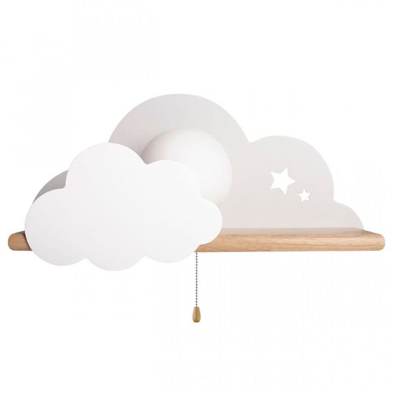 Бра с деревянной полкой белое Облако Wall Lamp White Cloud Белый Древесина в Перми | Loft Concept 