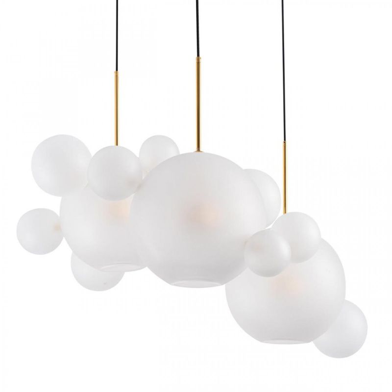 Светодиодный светильник Giopato & Coombes Bollr  Bubble Chandelier Circle матовое белое стекло 3 плафона Белый Золотой в Перми | Loft Concept 