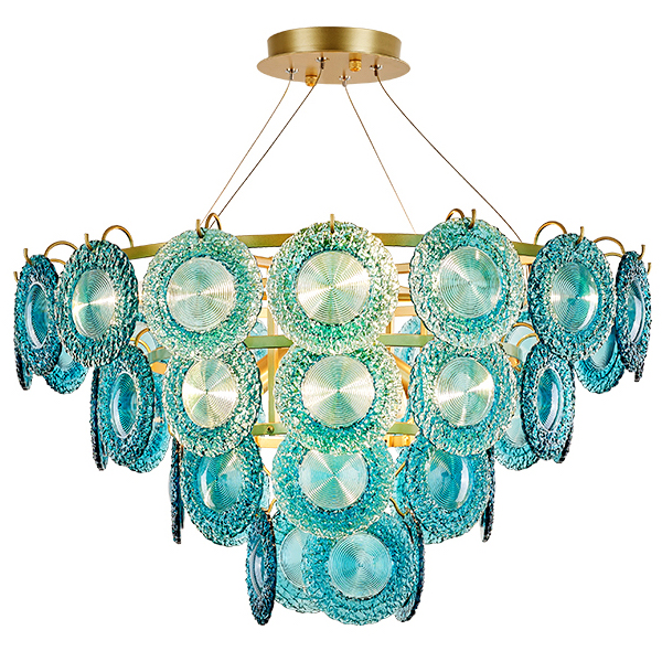 Люстра Blue Glass disk Chandelier Золотой Голубой в Перми | Loft Concept 