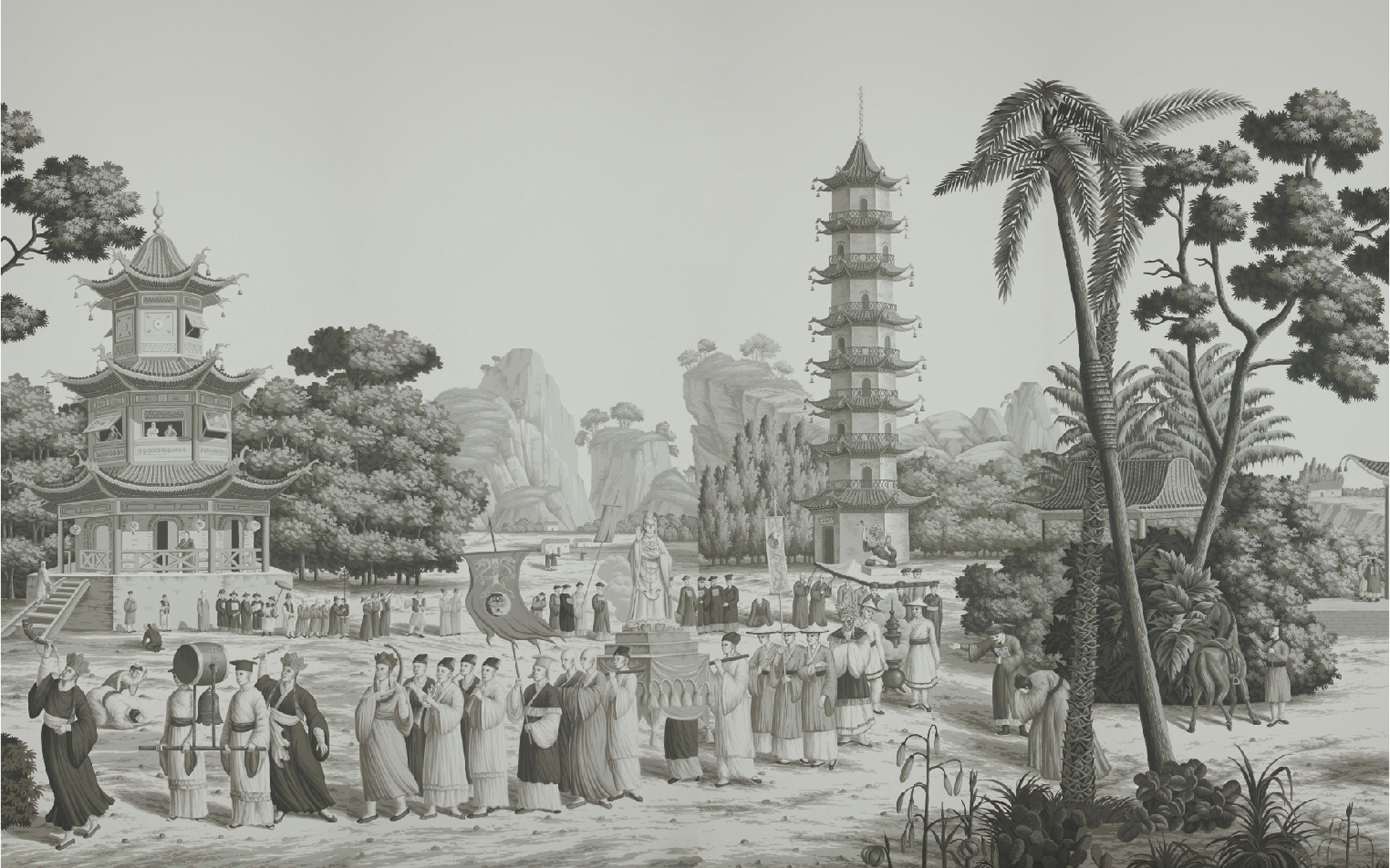 Обои ручная роспись Procession Chinoise Eau Forte on scenic paper Обои ручная роспись Procession Chinoise Eau Forte on scenic paper - постер Loft-Concept в Перми
