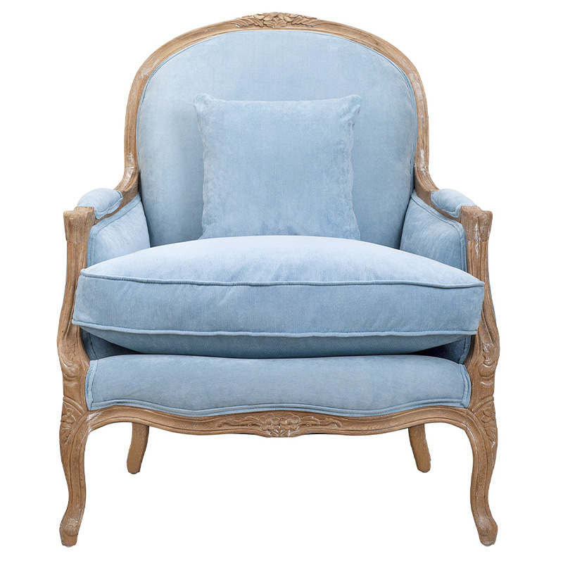 Кресло Ava Classical Armchair light blue velour Светло-голубой Коричневый в Перми | Loft Concept 