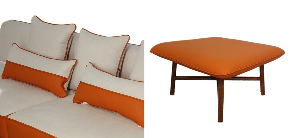 Угловой Диван с отделкой из ротанга Nava Rattan Decor Sofa Orange Угловой Диван с отделкой из ротанга Nava Rattan Decor Sofa Orange - Loft-Concept в Перми