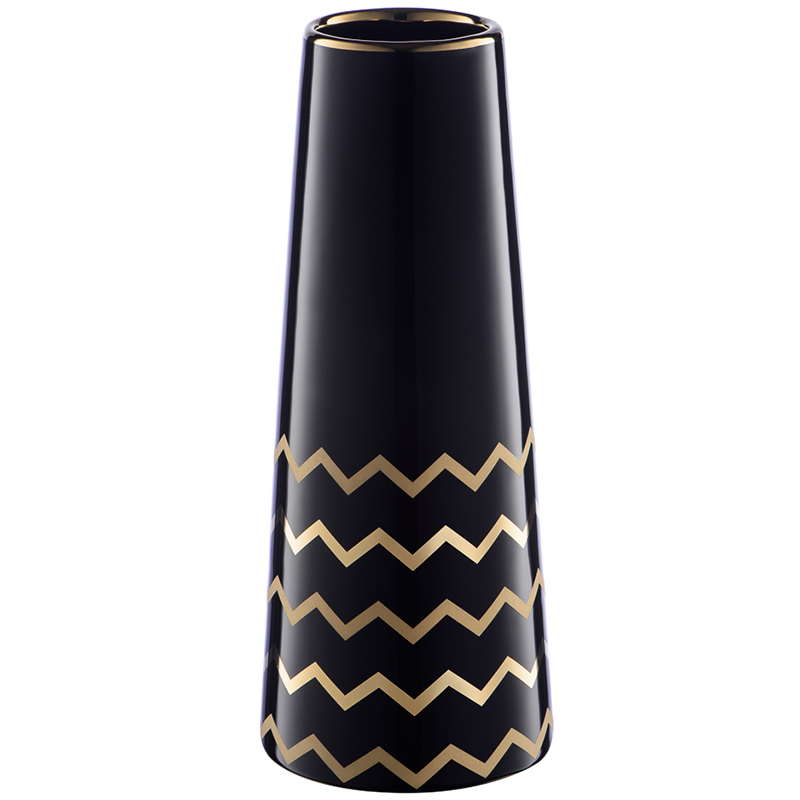 Ваза Black Chevron Gold Vase Глянцевый черный Глянцевое золото в Перми | Loft Concept 