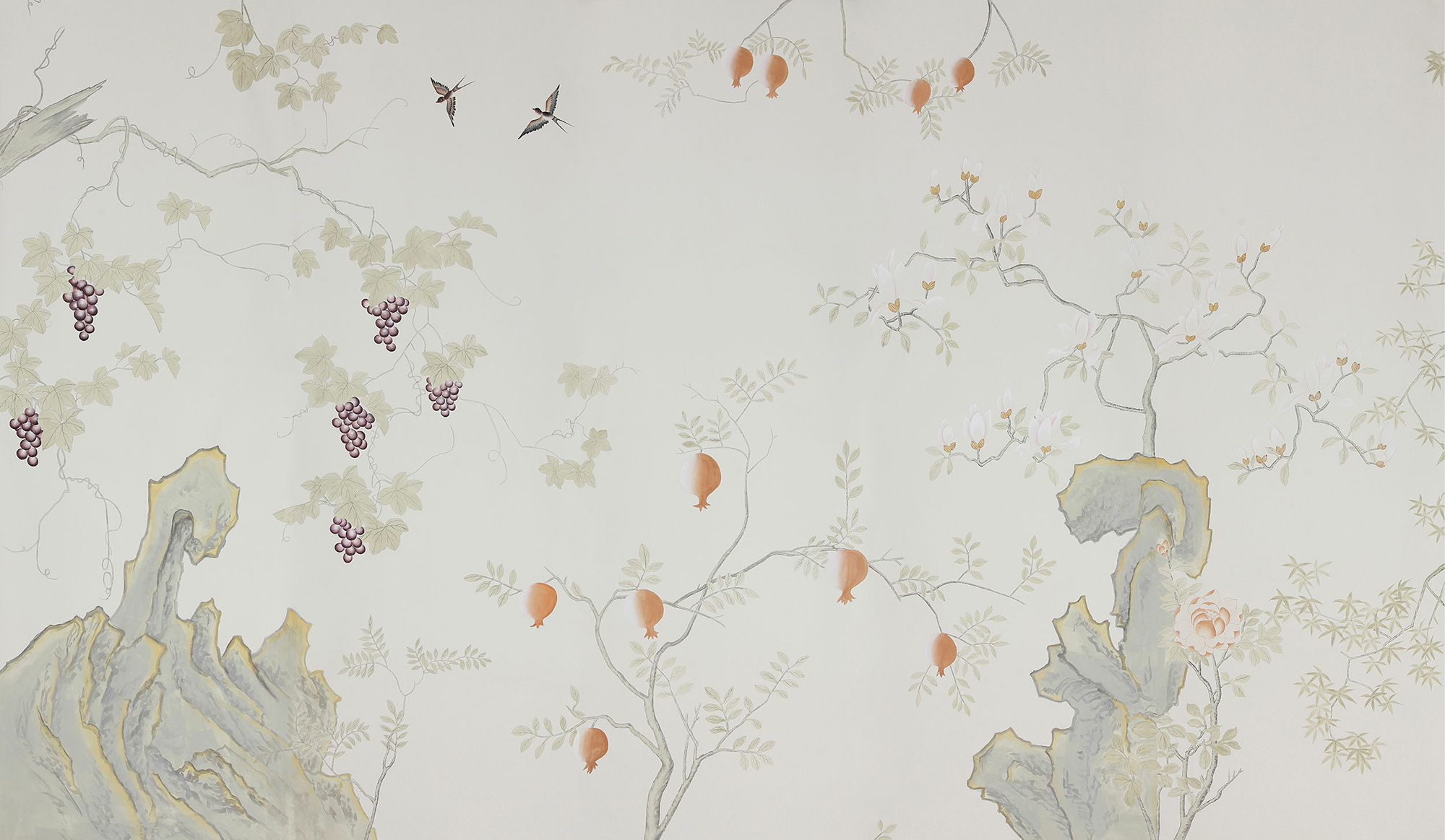 Обои ручная роспись Summer Night Blossom Colourway SC-122 on Bleached white dyed silk Обои ручная роспись Summer Night Blossom Colourway SC-122 on Bleached white dyed silk - постер Loft-Concept в Перми