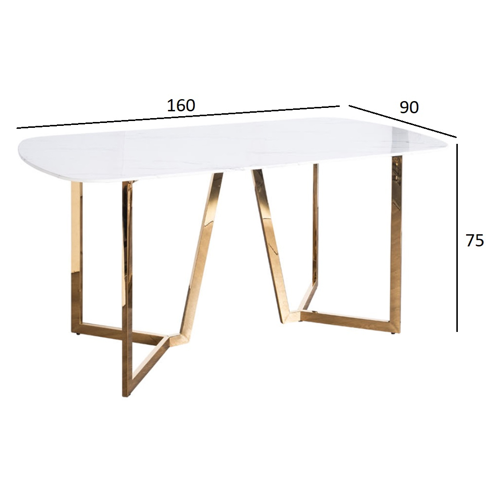 Стол обеденный белый с золотыми глянцевыми ножками Laconic White Table в Перми