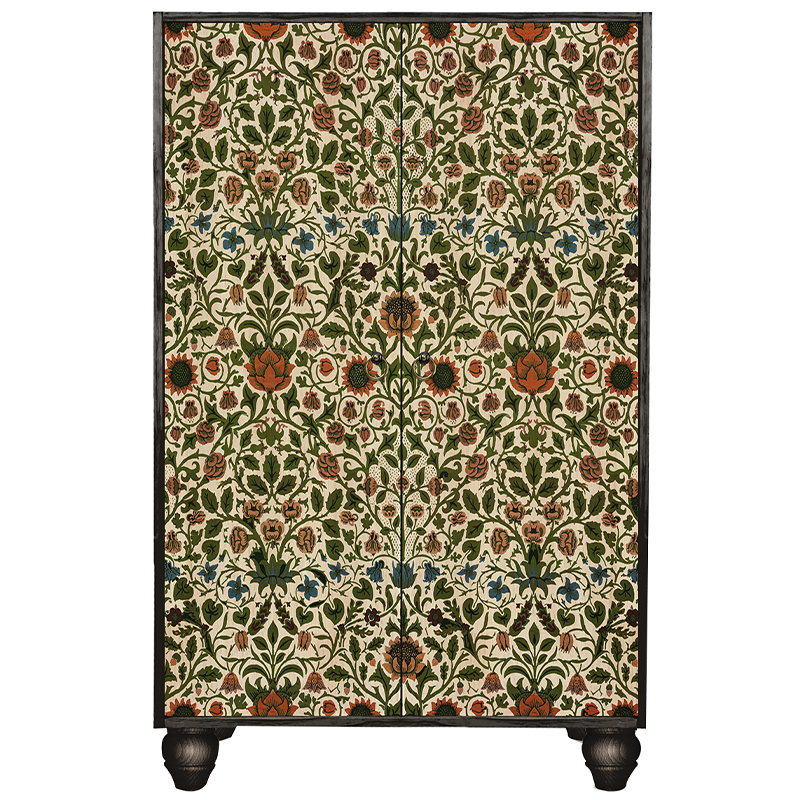 Шкаф с цветочным узором на дверцах Floral Print Cabinet Black Мульти Черный Шкаф с цветочным узором на дверцах Floral Print Cabinet Black Мульти Черный в Перми | Loft Concept