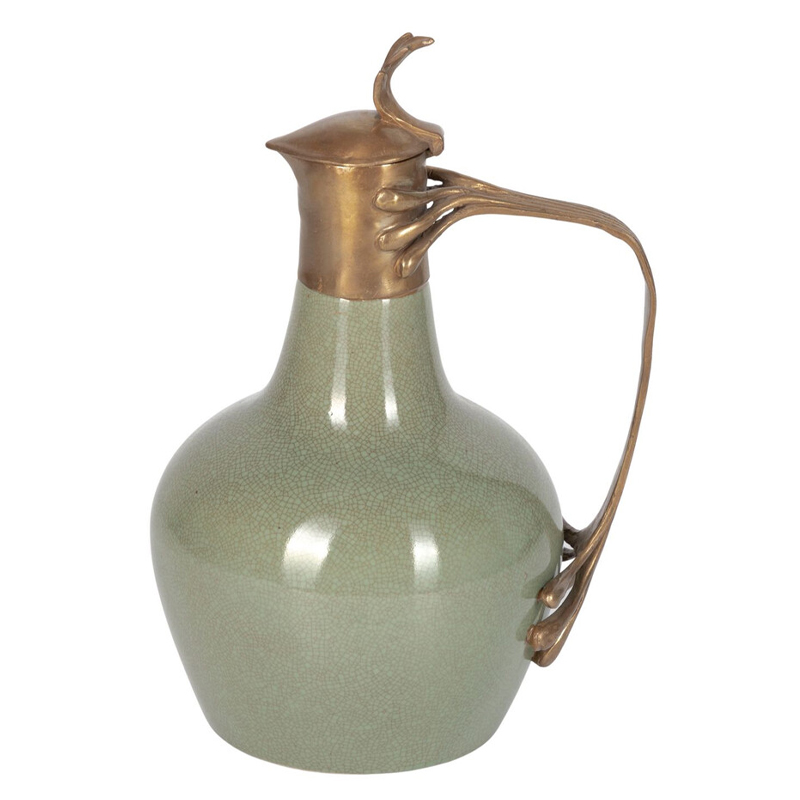 Кувшин зеленого цвета из фарфора с бронзовой крышкой и изогнутой ручкой Eden Garden porcelain and bronze Зеленый Бронза Кувшин зеленого цвета из фарфора с бронзовой крышкой и изогнутой ручкой Eden Garden porcelain and bronze Зеленый Бронза в Перми | Loft Concept