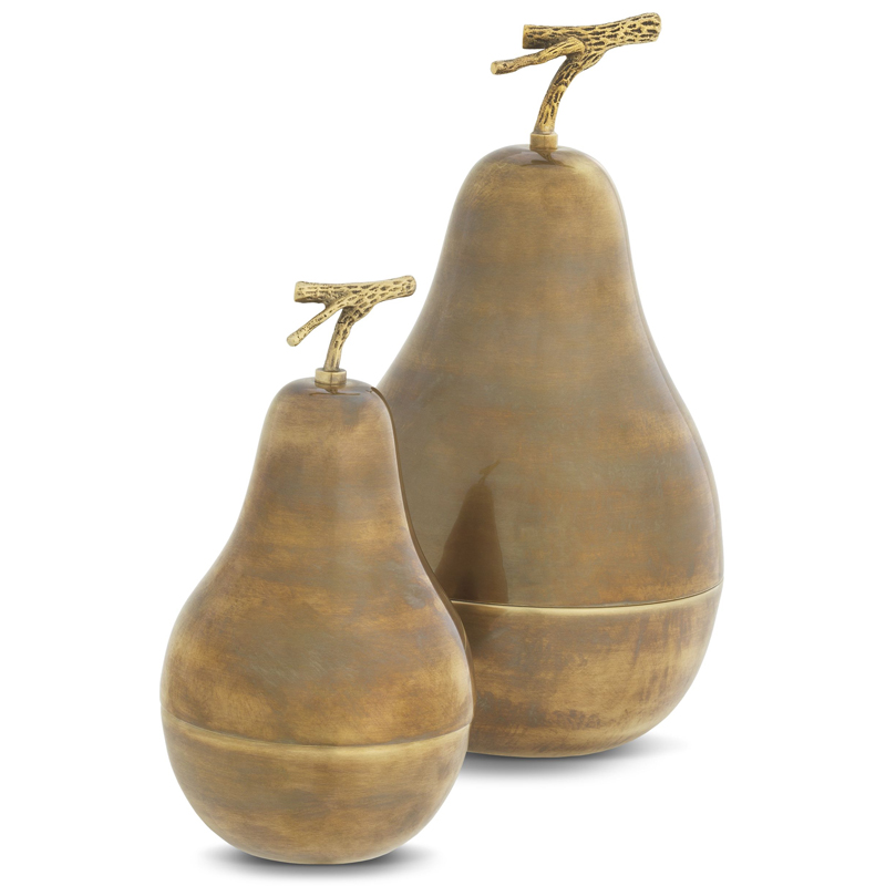 Комплект шкатулок Eichholtz Box Pear Set of 2 brass Винтажная латунь в Перми | Loft Concept 