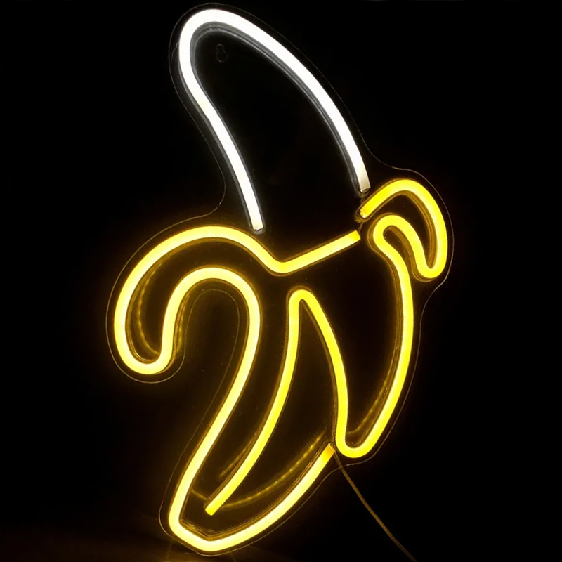 Неоновая настенная лампа Banana Neon Wall Lamp Прозрачный Белый Желтый в Перми | Loft Concept 