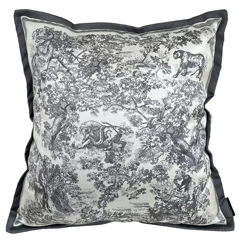 Декоративная подушка стиль Dior Toile de Jouy Fauna Pillow Серый Черный Декоративная подушка стиль Dior Toile de Jouy Fauna Pillow Серый Черный в Перми | Loft Concept
