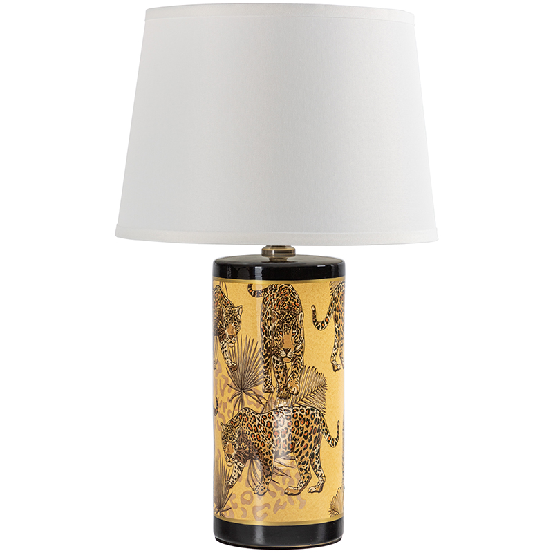 Настольная лампа с абажуром Leopard Lampshade Yellow White Желтый Белый Черный в Перми | Loft Concept 