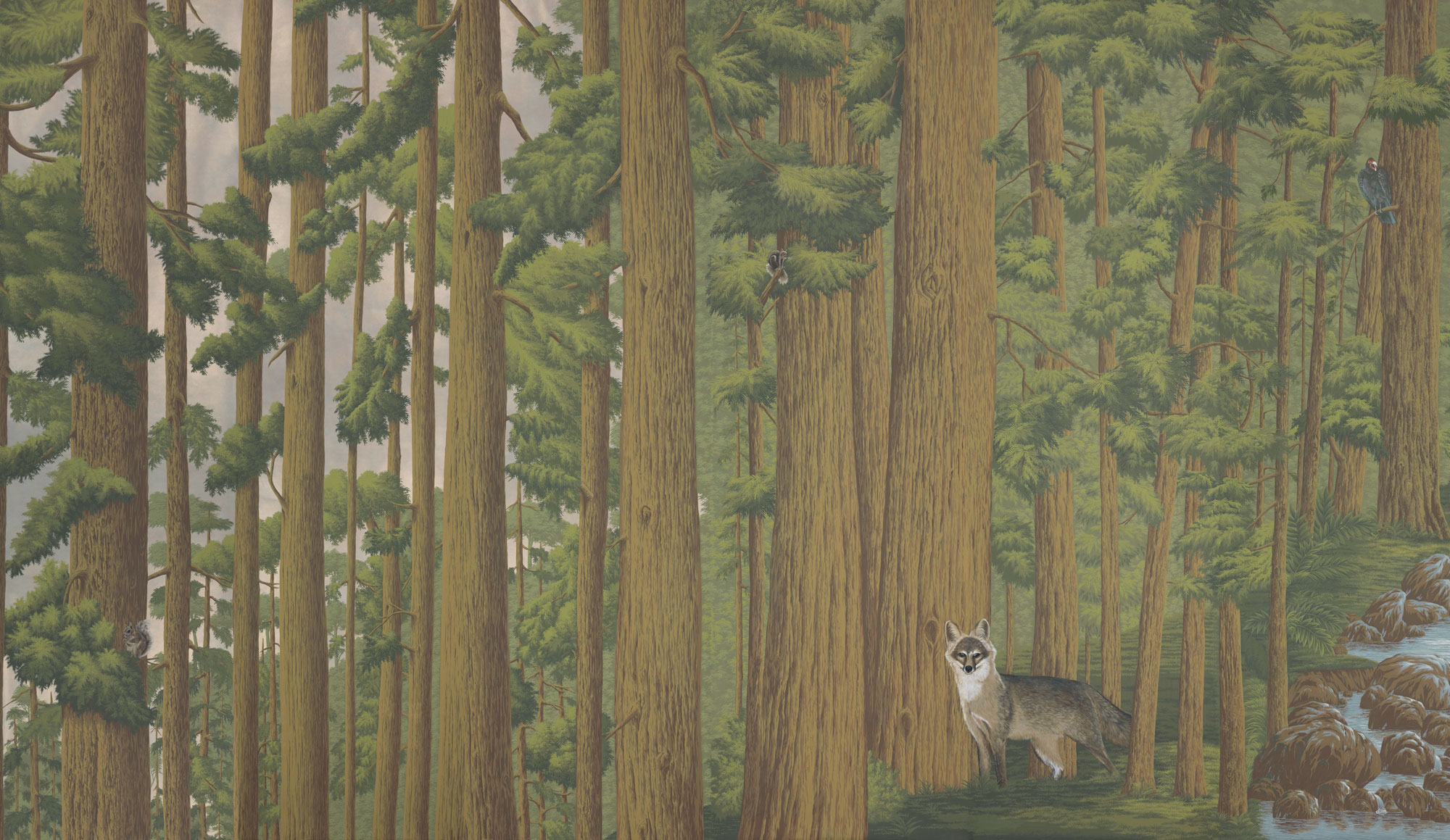 Обои ручная роспись Redwoods Roberts on Brushed Gold gilded paper Обои ручная роспись Redwoods Roberts on Brushed Gold gilded paper - постер Loft-Concept в Перми