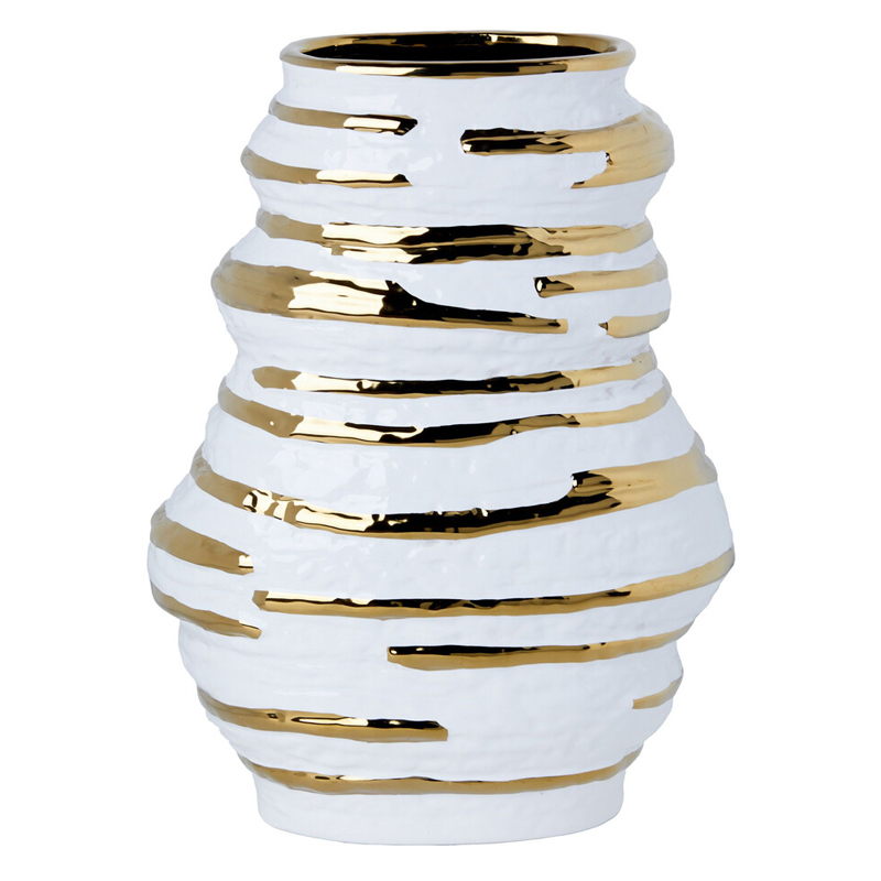 Ваза белая с рельефной поверхностью и золотыми полосами Vase Beehive Белый Золотой Ваза белая с рельефной поверхностью и золотыми полосами Vase Beehive Белый Золотой в Перми | Loft Concept