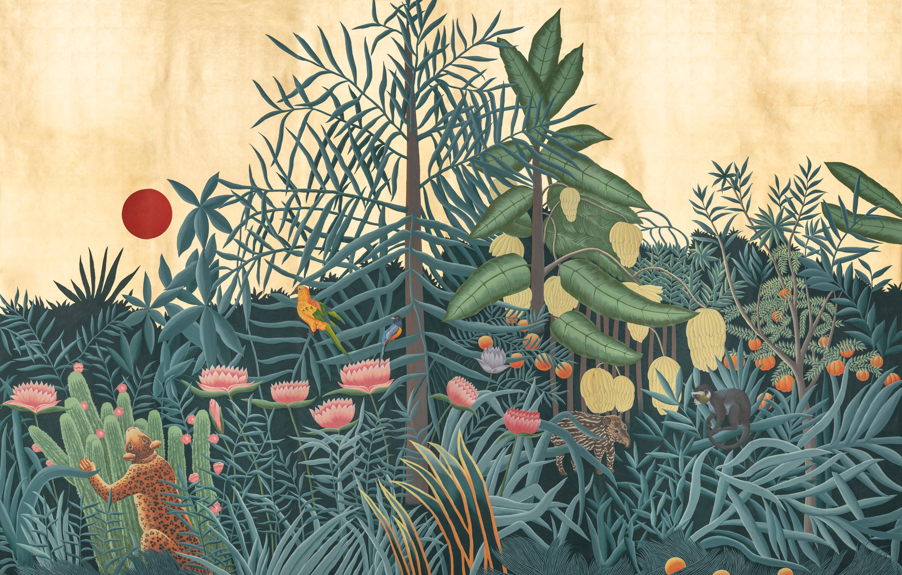Обои ручная роспись Rousseau Rousseau on Deep Rich Gold gilded paper Обои ручная роспись Rousseau Rousseau on Deep Rich Gold gilded paper - постер Loft-Concept в Перми
